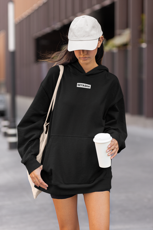 Seyasha Minimalist Logo Hoodie – Black Pullover Hoodie