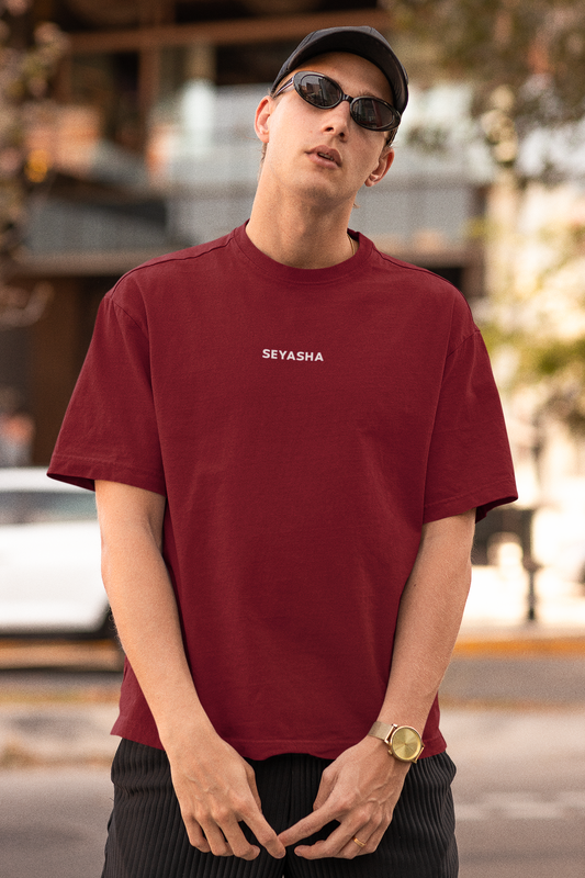 Seyasha Minimalist Logo Oversized T-Shirt – Deep Maroon