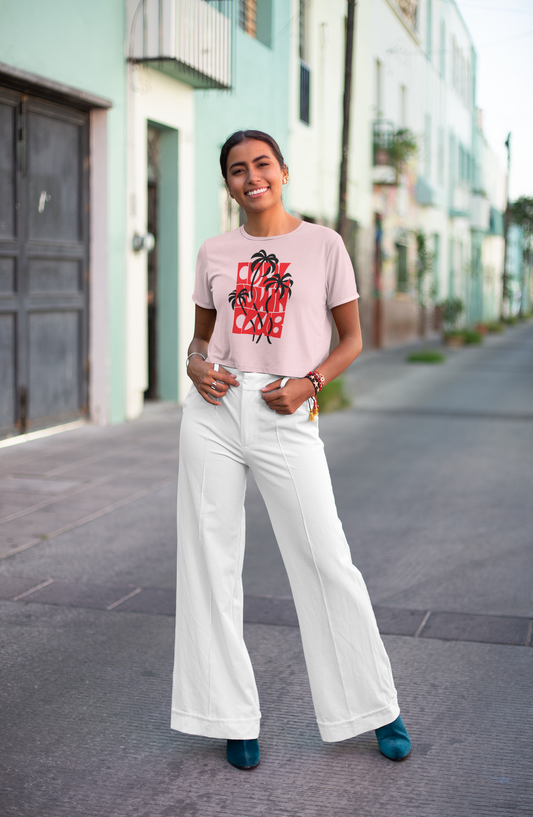 Chic Palm Vibes Crop Tee - Soft Pink Edition