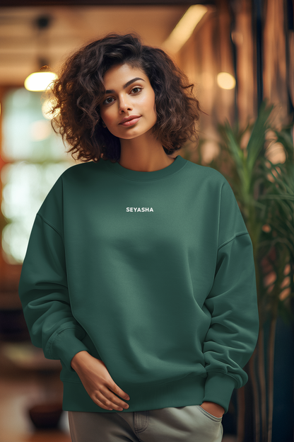 Seyasha Minimalist Forest Green Sweatshirt – Cozy Round Neck Pullover