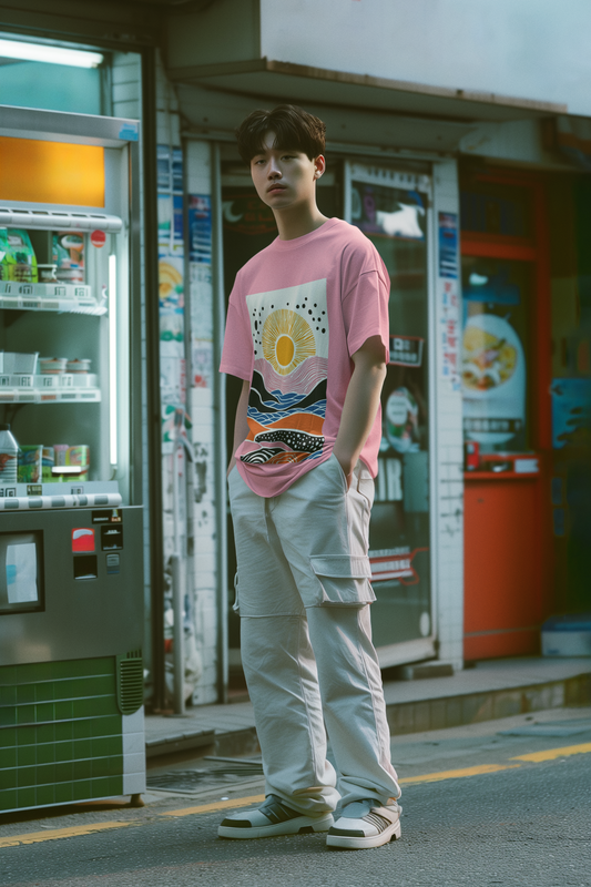 Sunset Horizon Oversized Graphic T-Shirt – Aesthetic Korean Streetwear