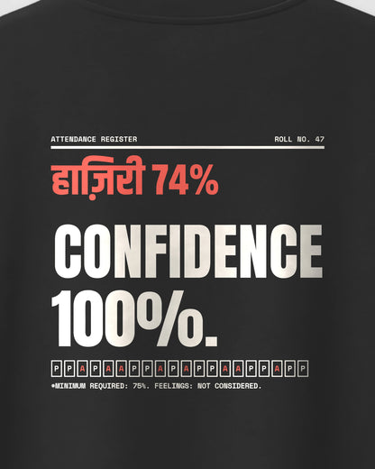 Black Oversized T-Shirt – Funny Attendance College Back Print – Unisex, close-up