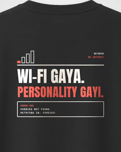 Black Oversized T-Shirt – Wi-Fi Error Back Print – Unisex, close-up